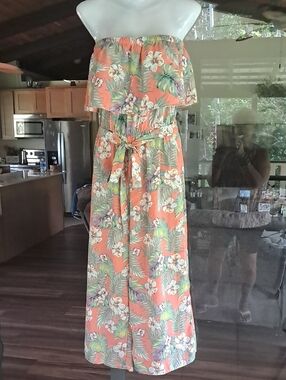 Lulus Coral Tropical Strapless Maxi Pants with Floral Print